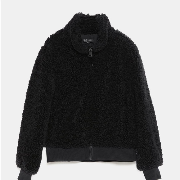 NWT Zara Black Fleece Sherpa Bomber High Collar SZ SMALL - Picture 11 of 13